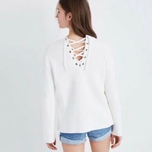 Madewell Women’s Lace-Up Back Crewneck Bell Sleeve Cotton Pullover White Size XS